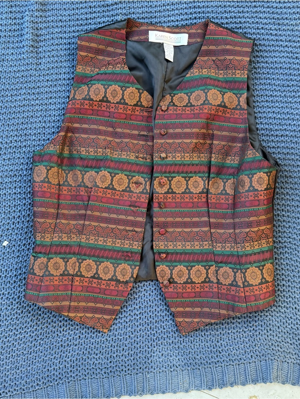 Vintage Karen Scott Southwestern Tapestry Vest Womens Medium Boho Button Front